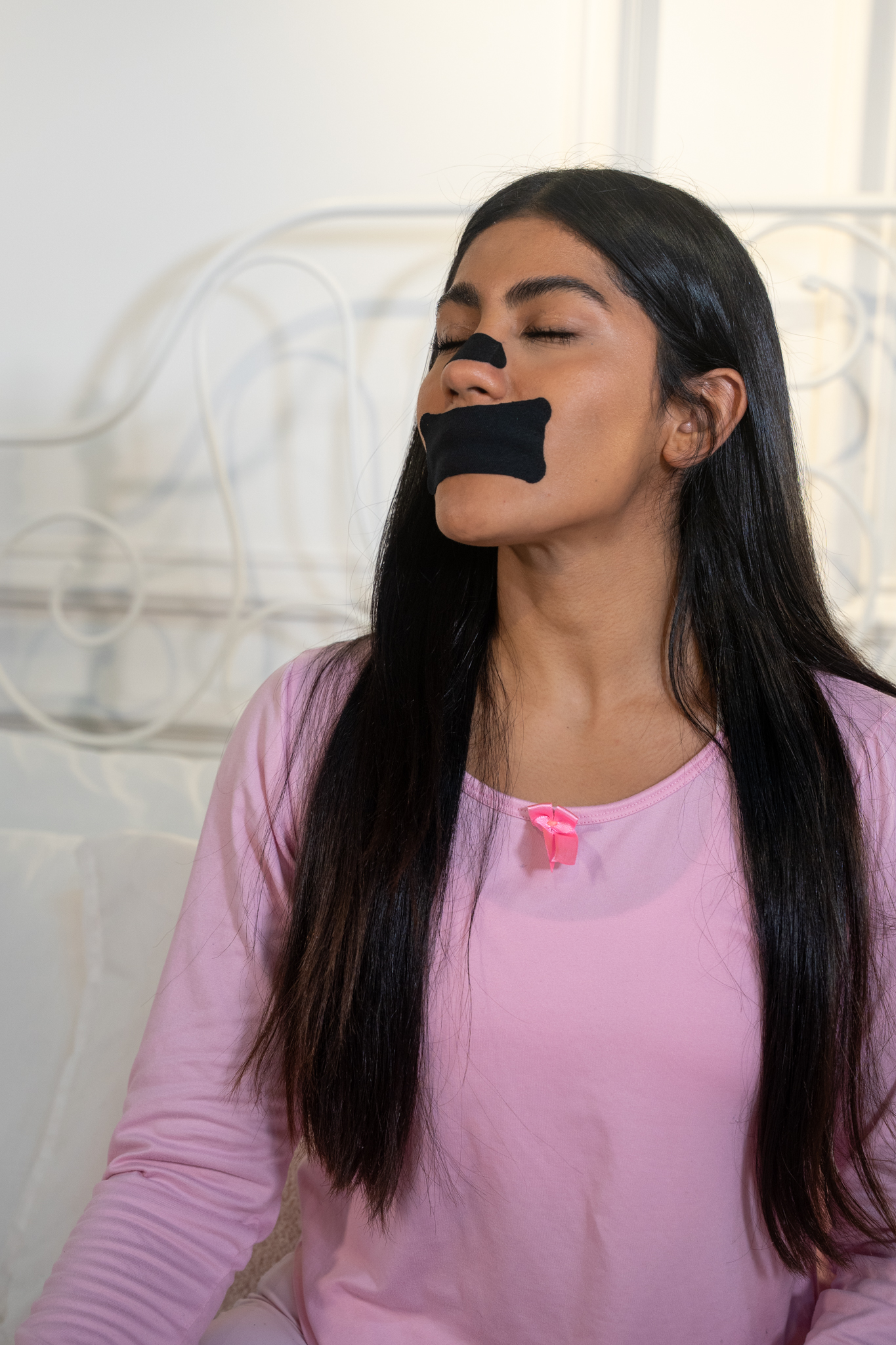 Woman wearing full Sleep System — strip and tape